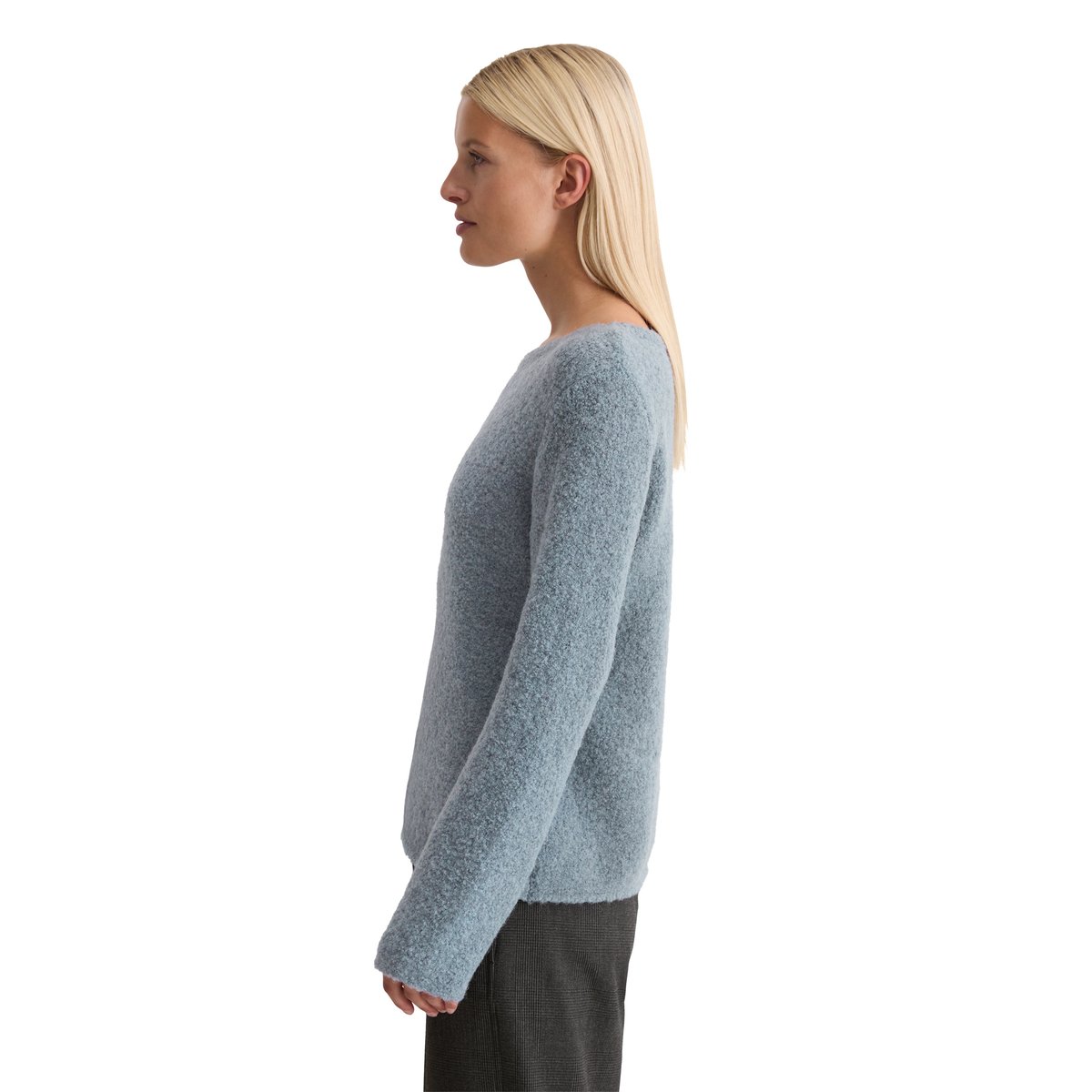 Pull bouclette regular en mélange de laine vierge et de laine d'alpaga bleu moyen, MARC O'POLO