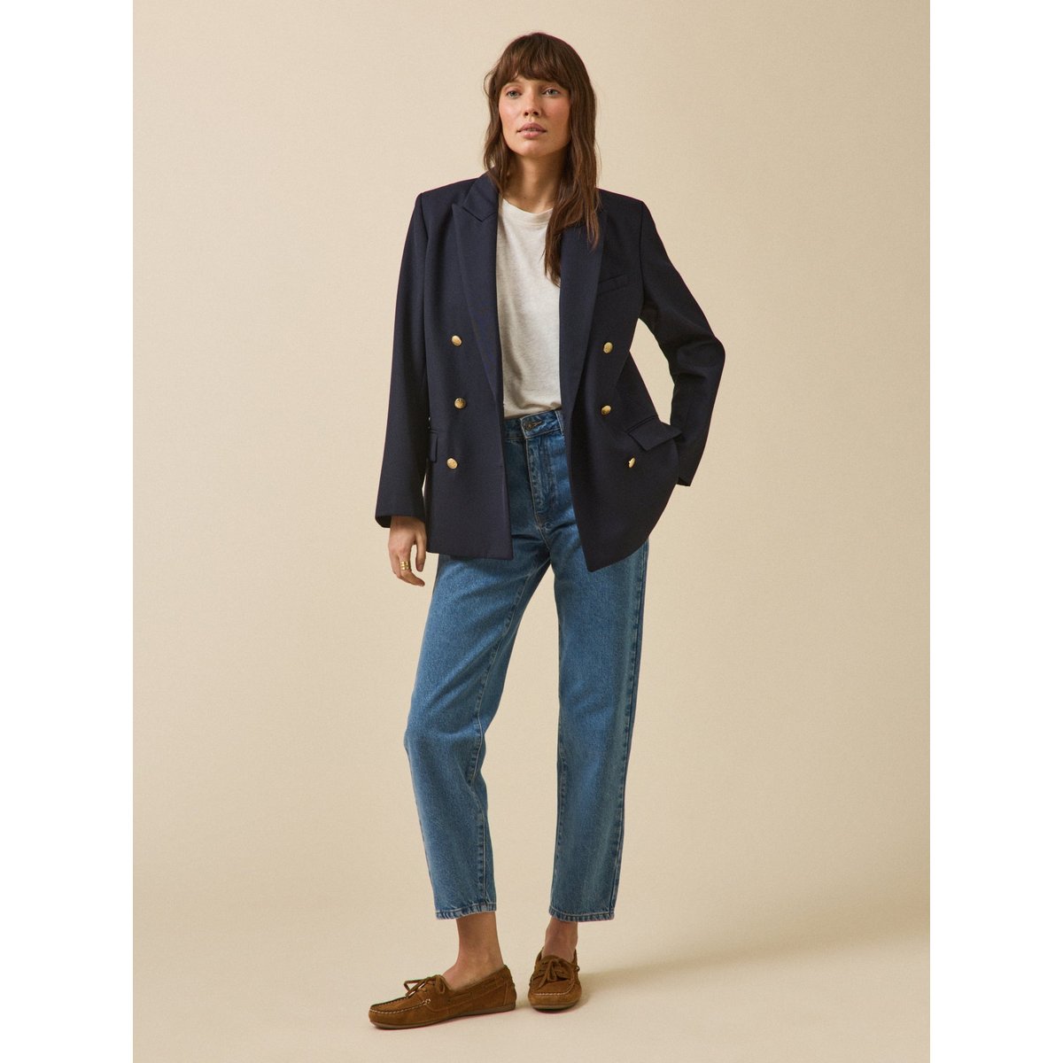 Veste blazer twill uni  boutons dorés encre, CYRILLUS