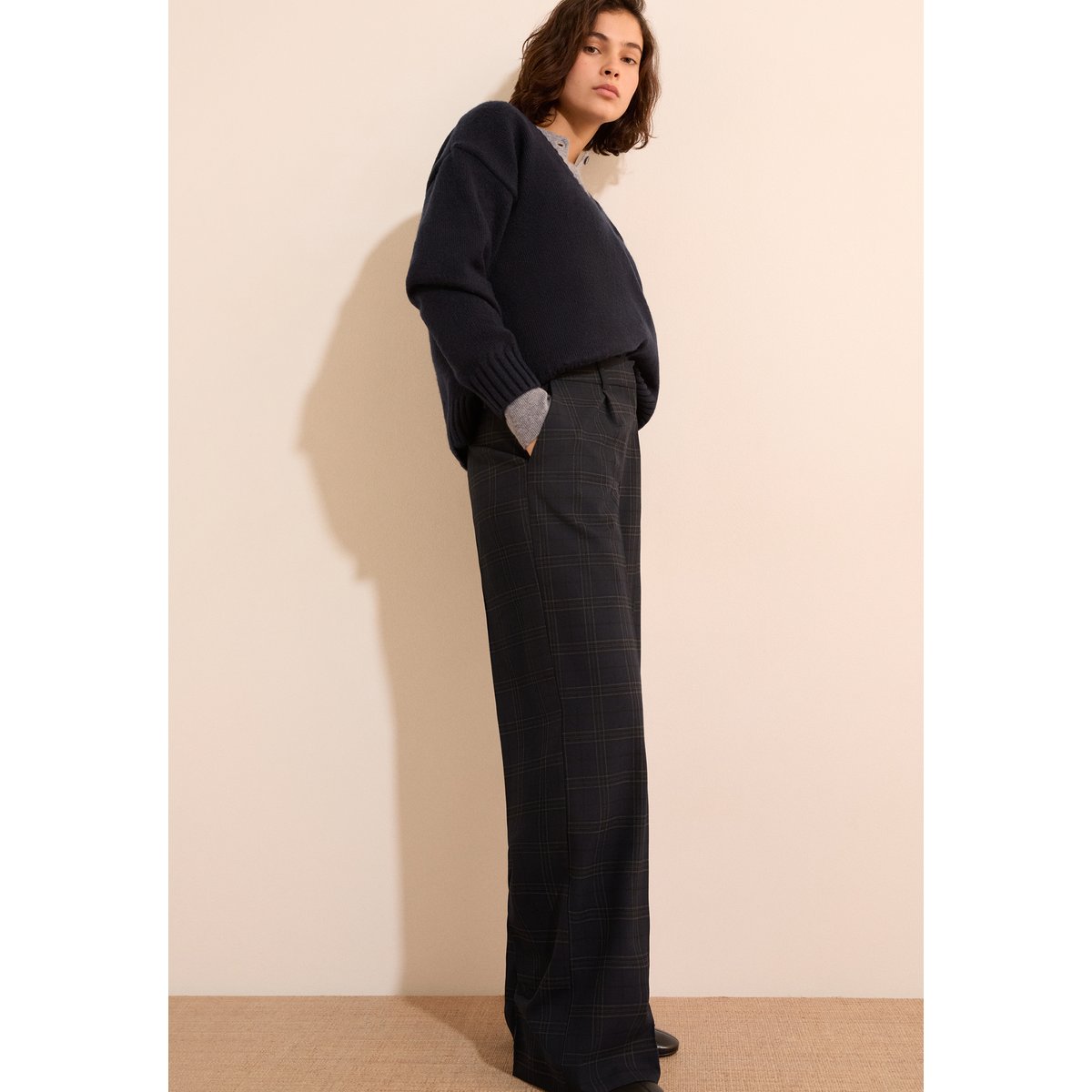 Pantalon coupe droite à carreaux HENRIETTE CRX bleu nuit, ETAM