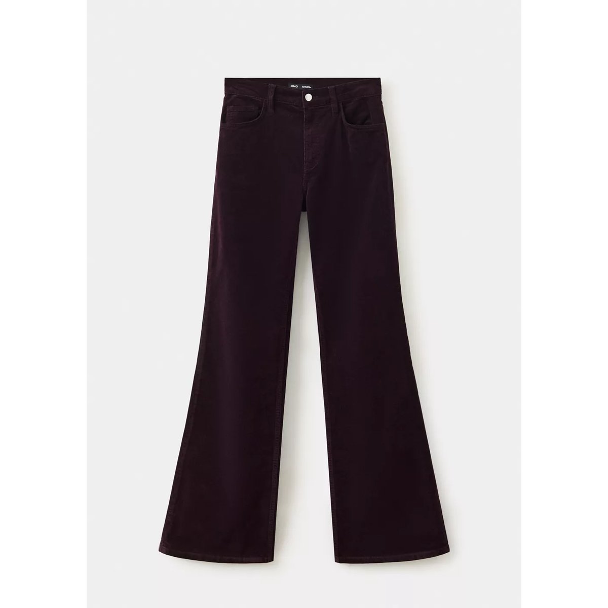 Pantalon flare velours côtelé lie de vin, MANGO