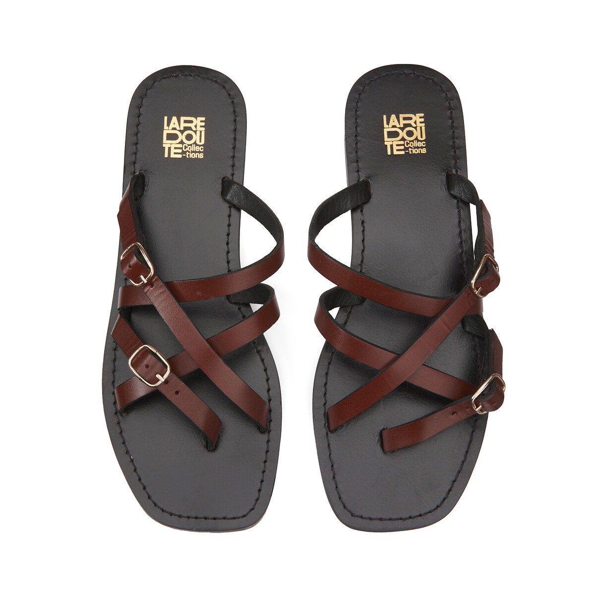 Leather Thin Strap Mules with Buckles brown, LA REDOUTE COLLECTIONS