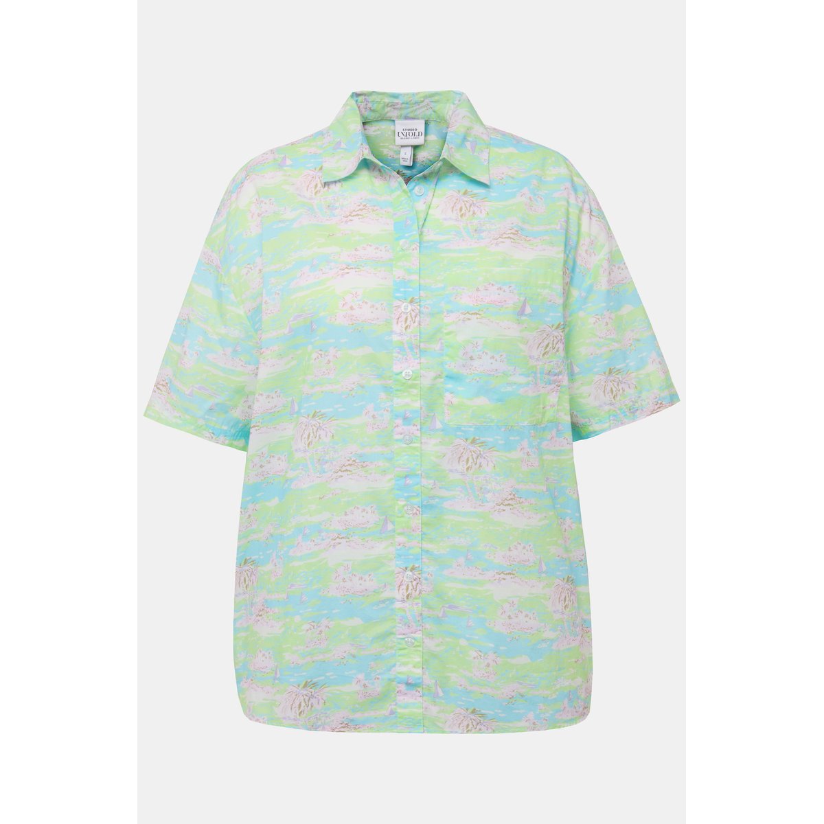 Chemise style hawaïenne oversized à imprimé bleu turquoise, STUDIO UNTOLD