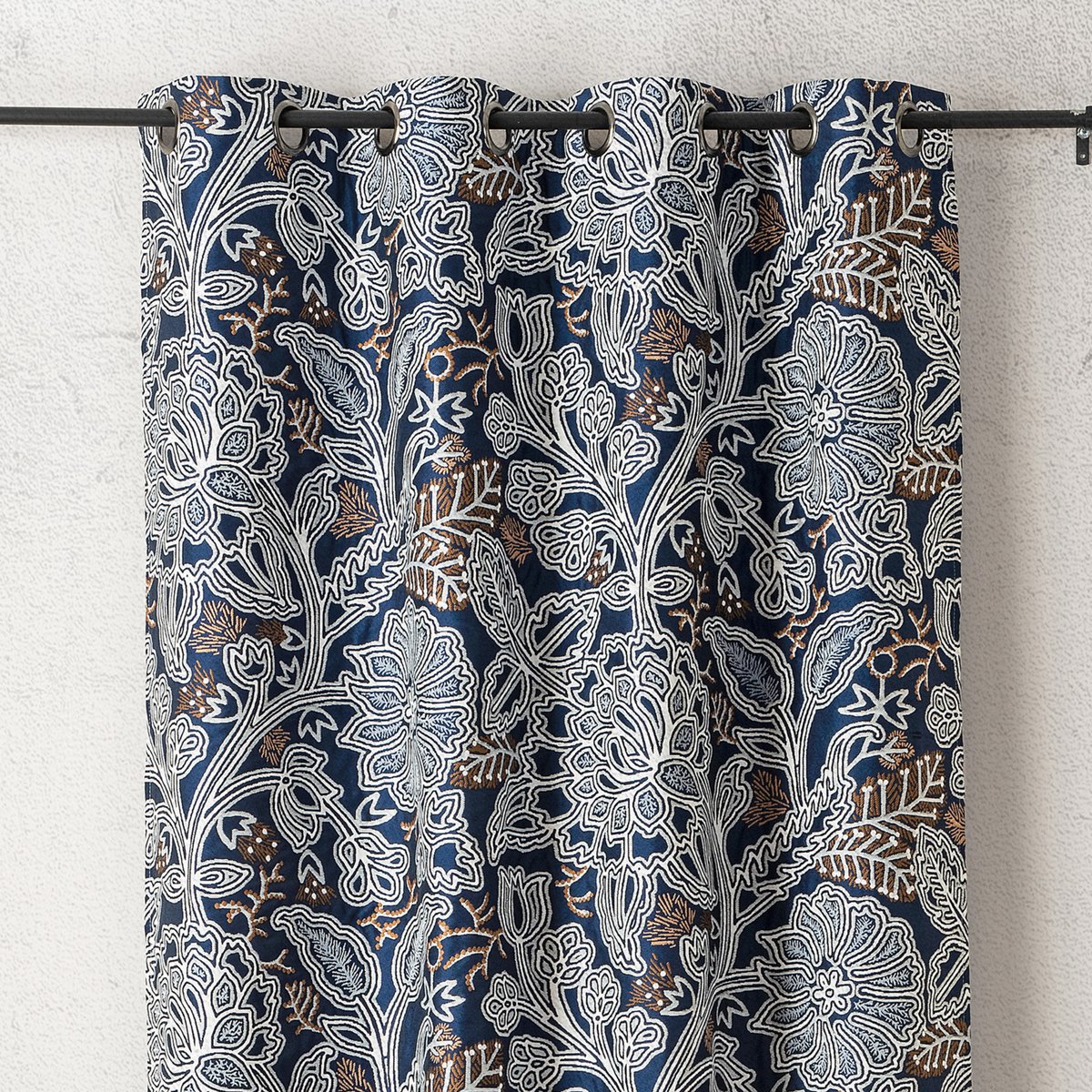 Rideau tamisant jacquard floral à motif graphique bleu, LINDER