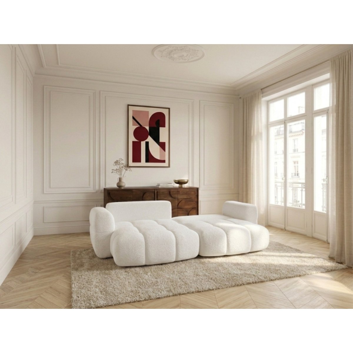 Canapé d'angle convertible 2,5 places en tissu, MADISON blanc, BOBOCHIC