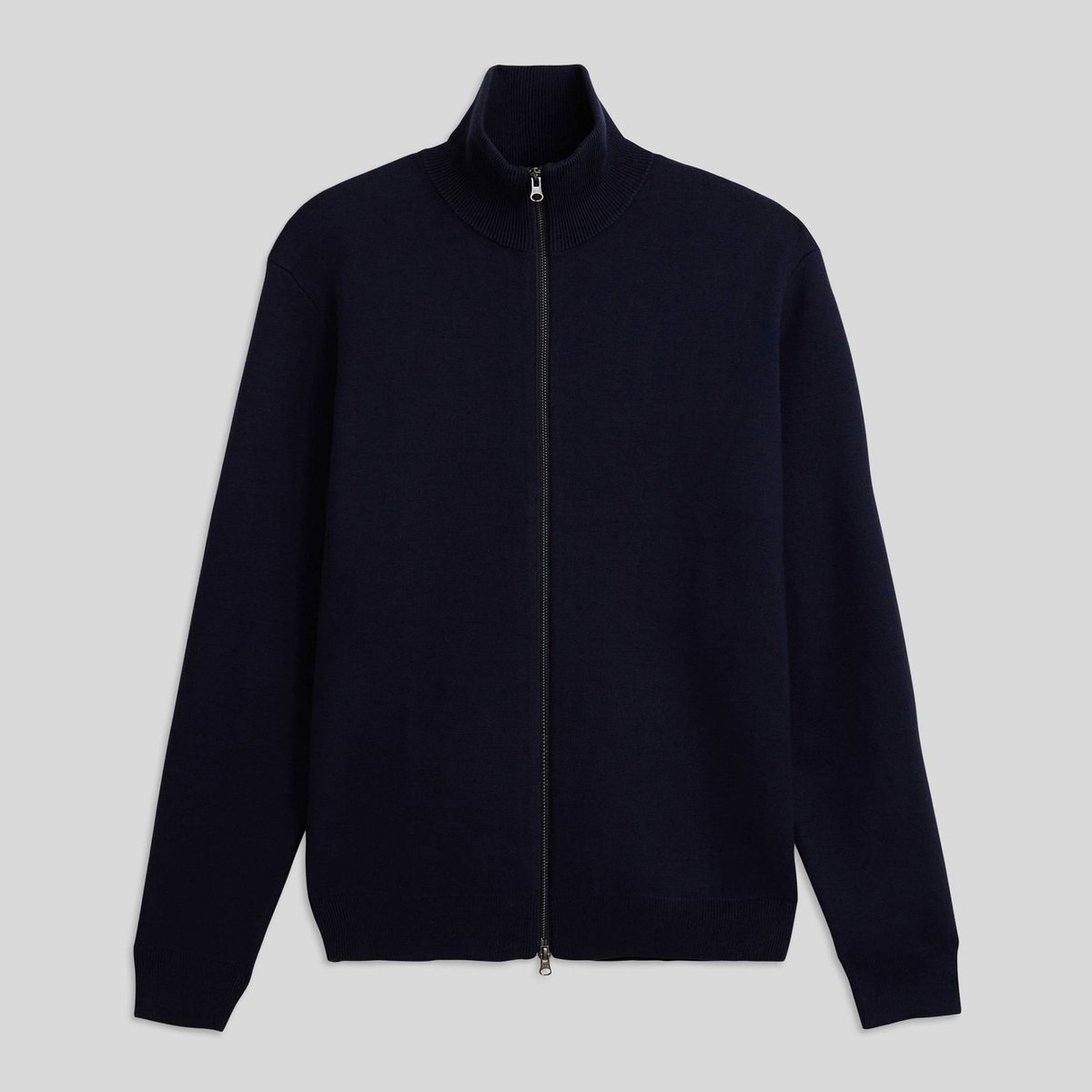 Gilet col montant zippé en mélange coton et cachemire marine, MONOPRIX