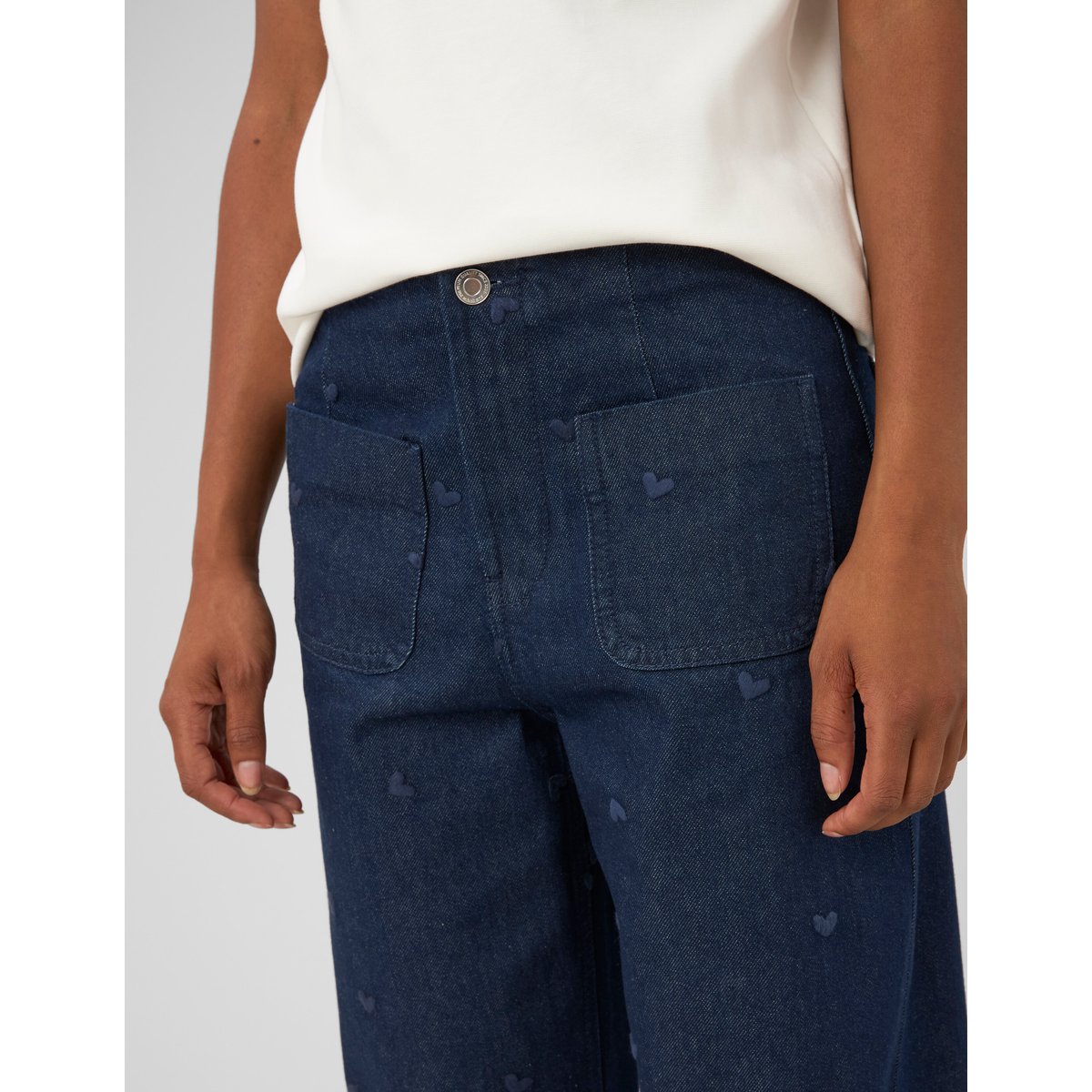 Jean wide leg brodé bleu moyen, BZB