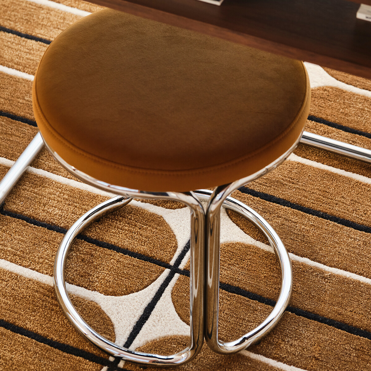 Tabouret bas en velours ras et métal acier chromé, ROYA chrome, LA REDOUTE INTERIEURS