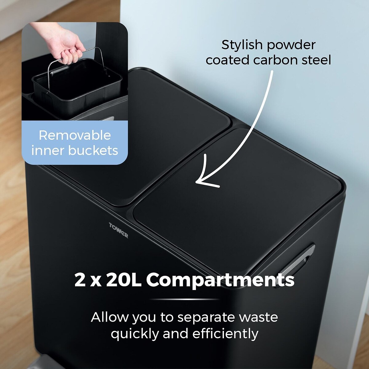 40L Recycling Pedal Bin black, TOWER