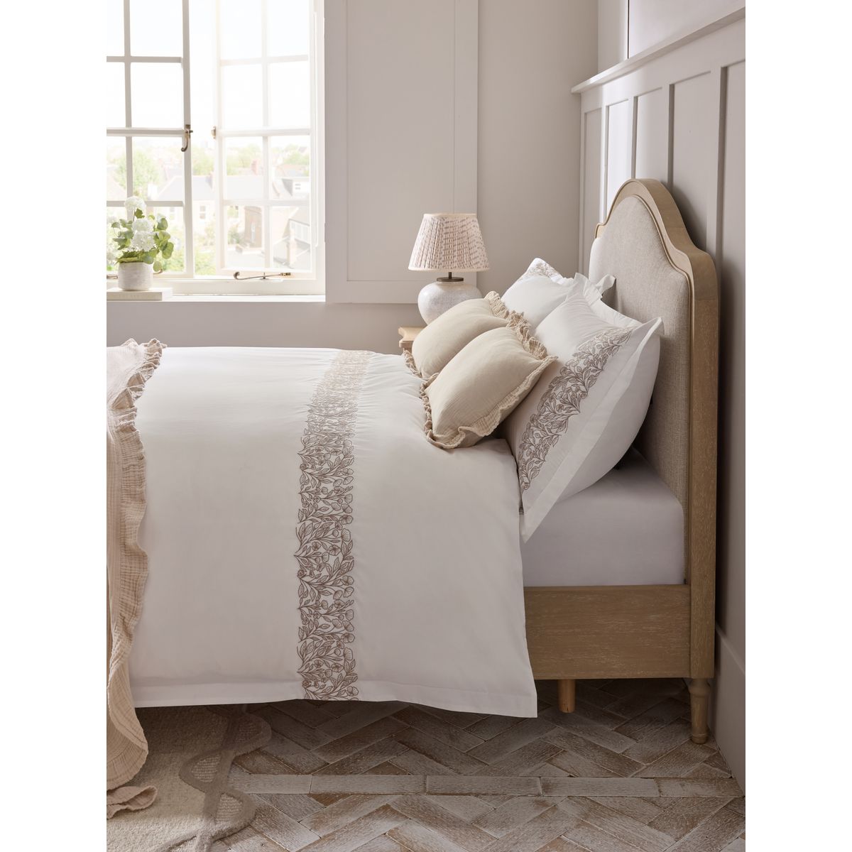 Housse de couette et taie en percale 200 fils blanc, NEXT
