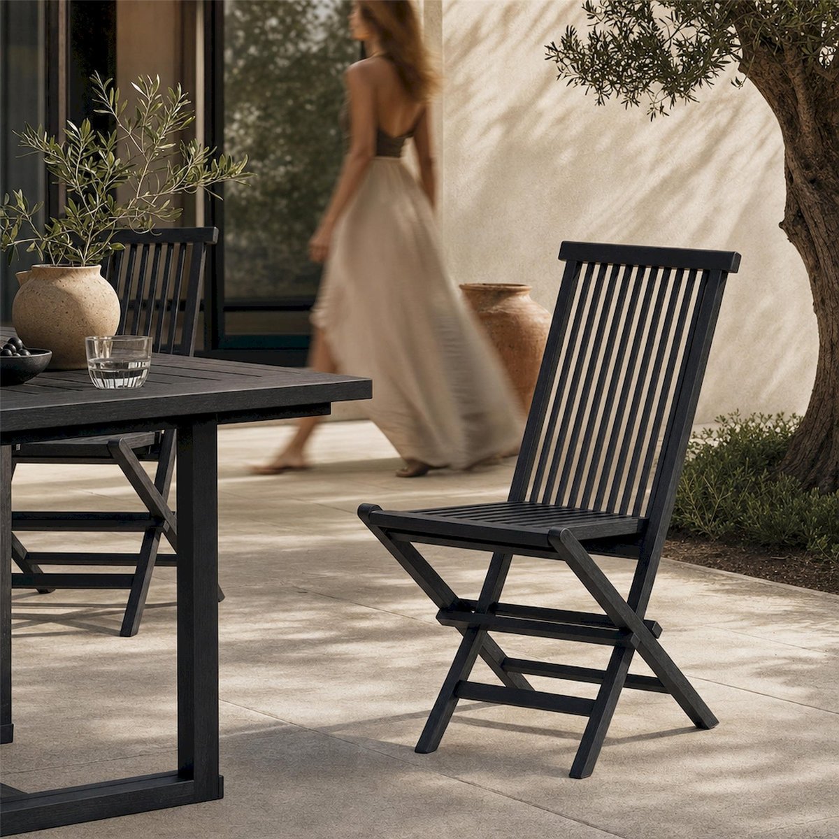 Chaise de jardin pliante en teck KOYOO noir, RECOLLECTION