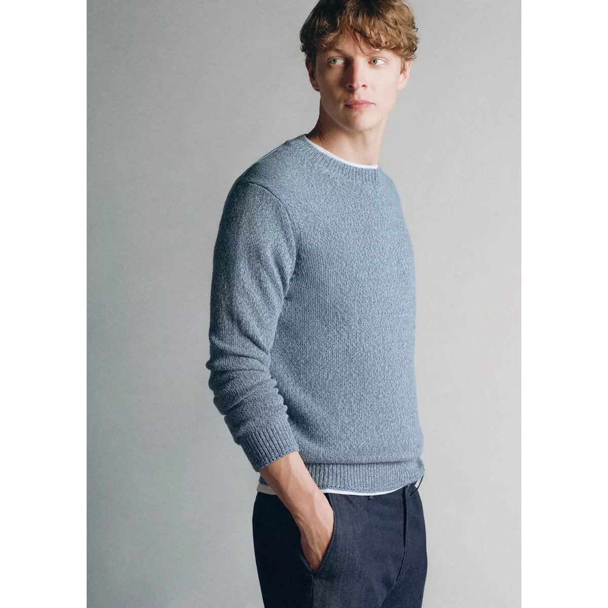 SWEATER CACTUS bleu ciel, MANGO MAN