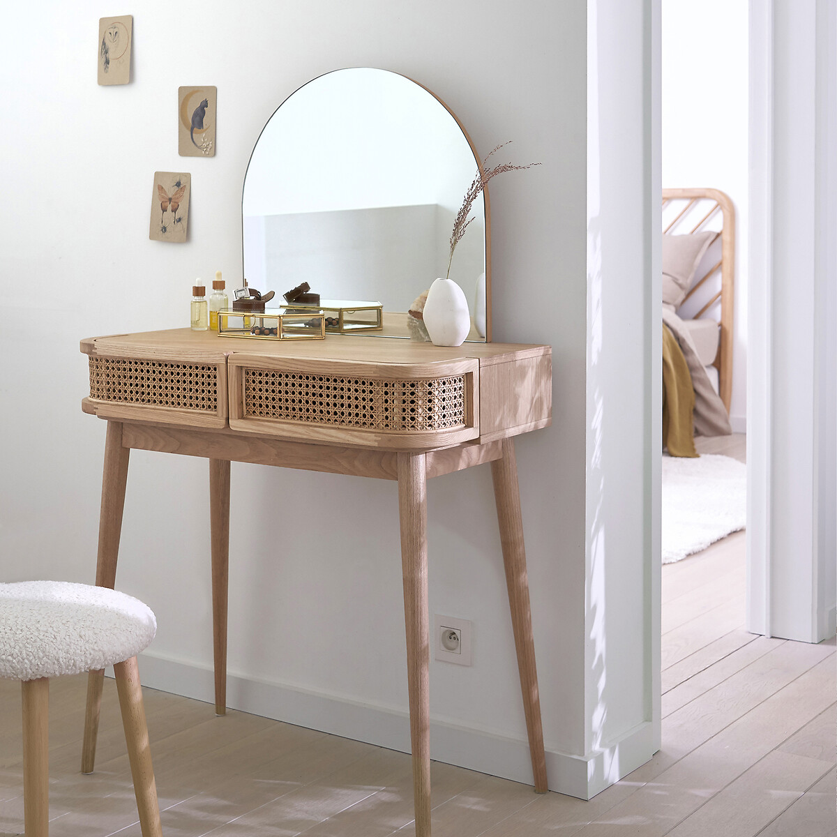 Coiffeuse 2 tiroirs cannage, Laora naturel, LA REDOUTE INTERIEURS