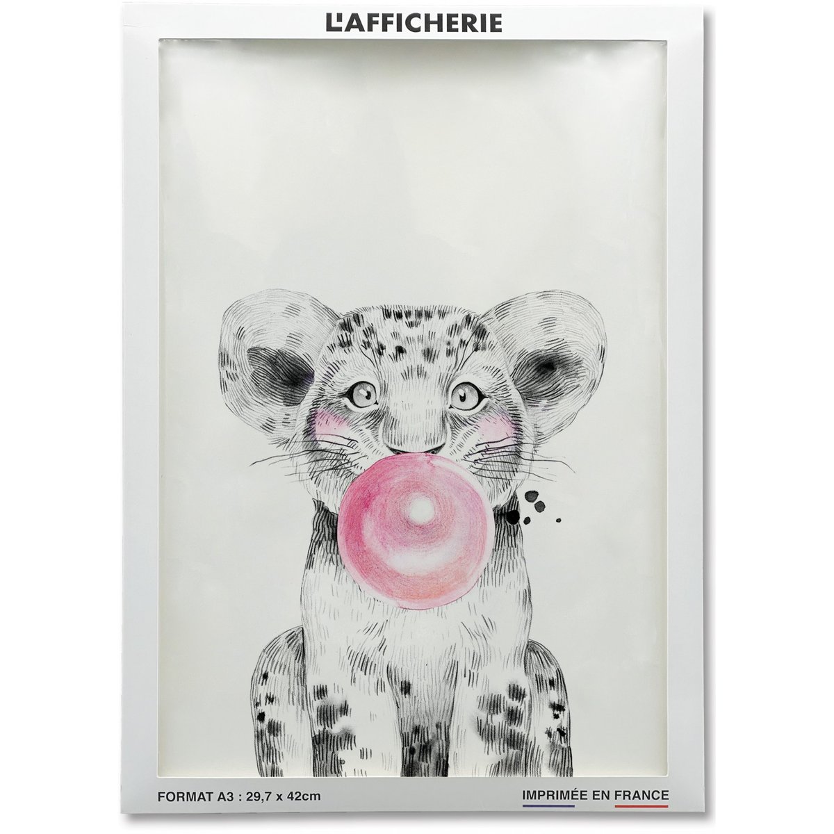 Poster Bulle de Lionceau Rose blanc, L'AFFICHERIE
