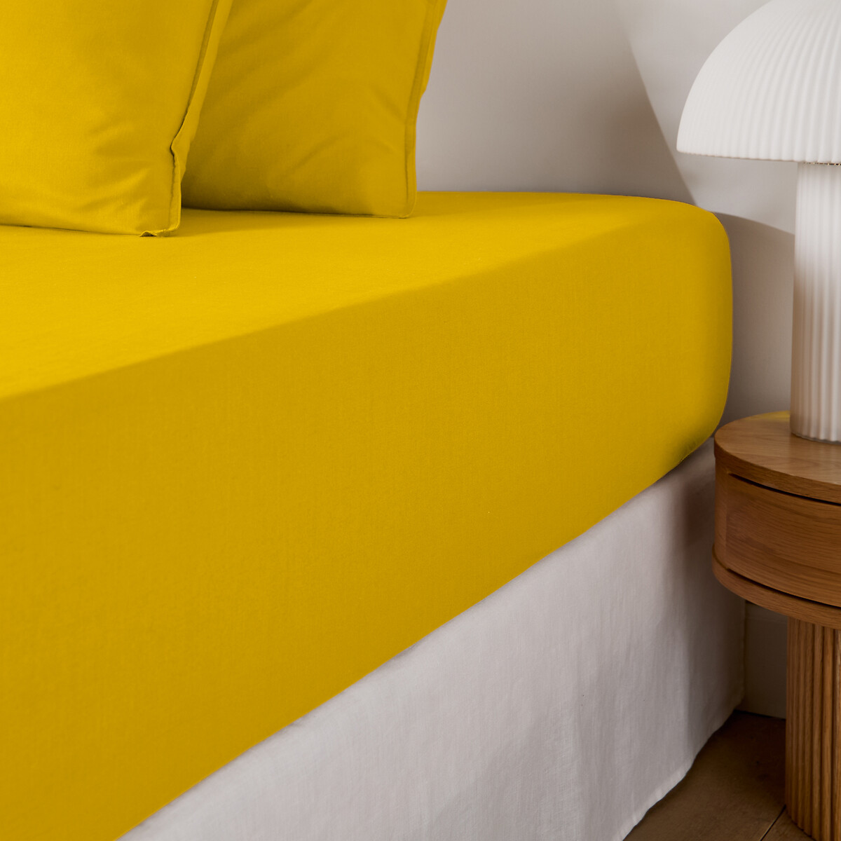 Drap housse uni coton lavé bonnet 30cm, Scenario jaune tournesol, LA REDOUTE INTERIEURS