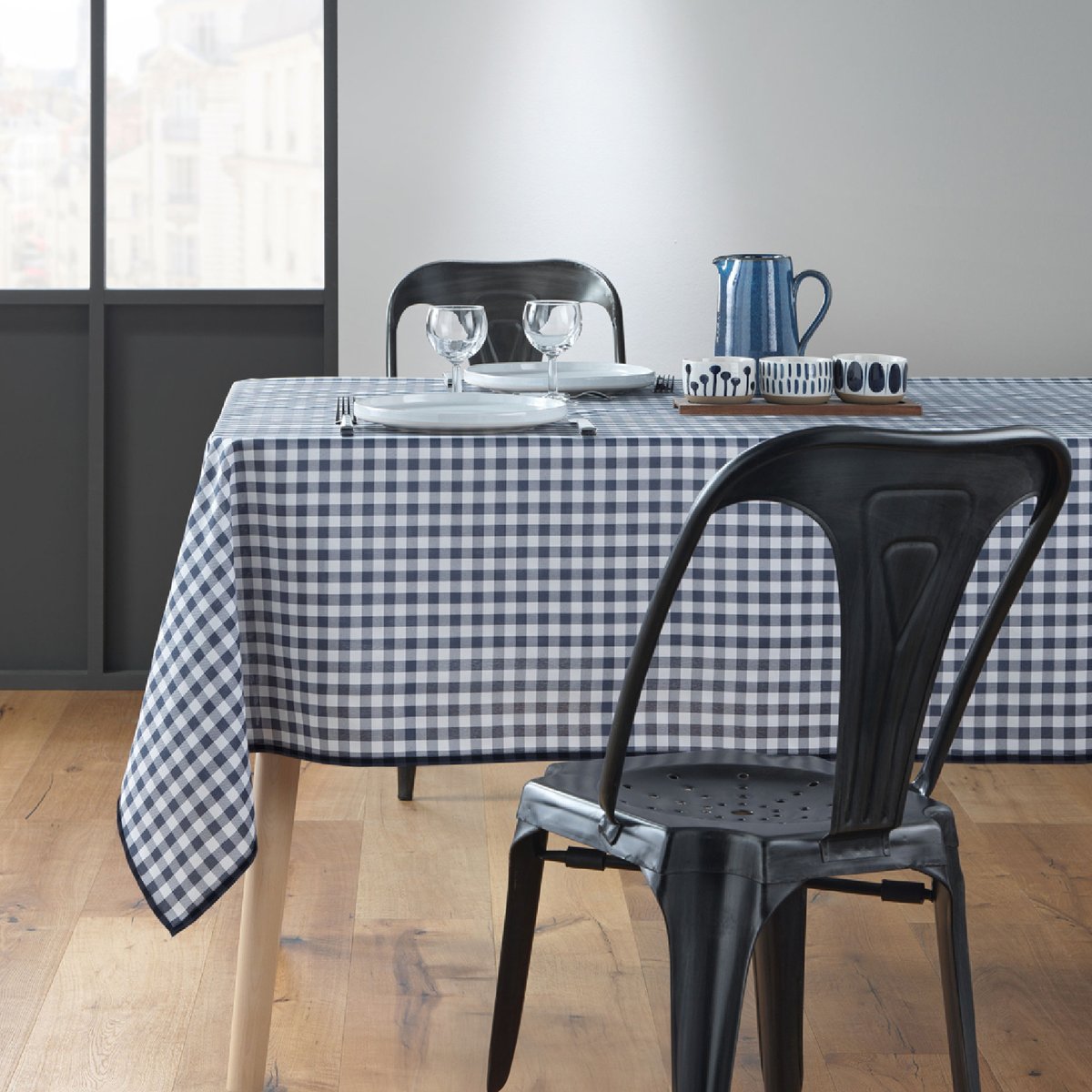 Nappe Rectangle Infroissable Vichy Bleu Antitache bleu, DOUCEUR D'INTÉRIEUR