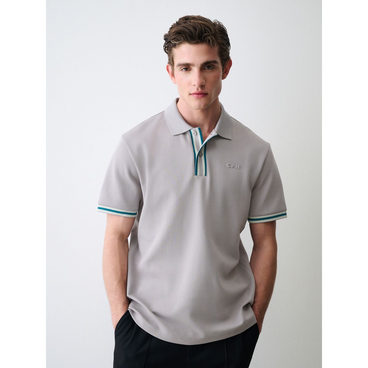 Polo motionflex à bords contrastants gris, NEXT