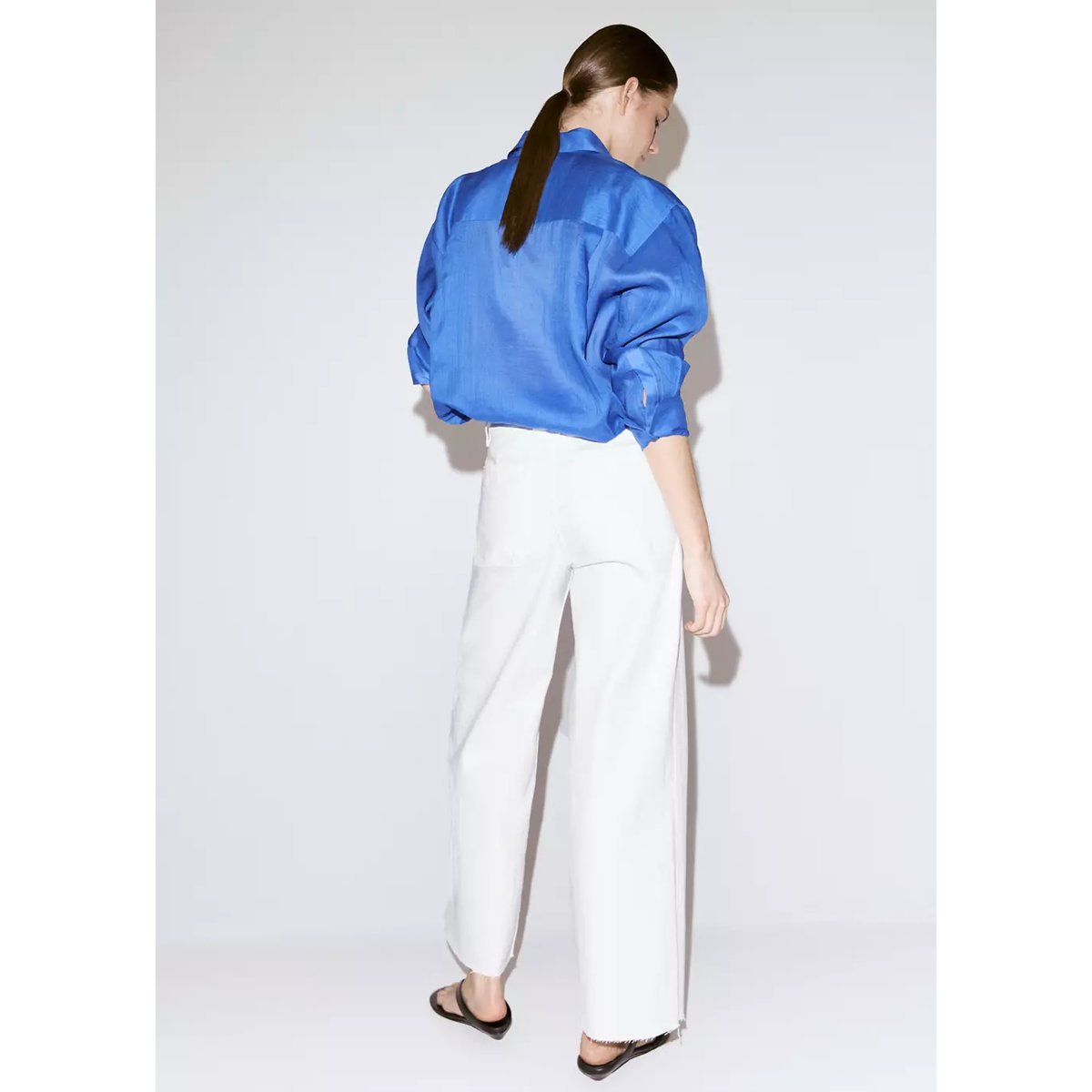 Jean style jupe-culotte Catherin taille haute blanc, MANGO