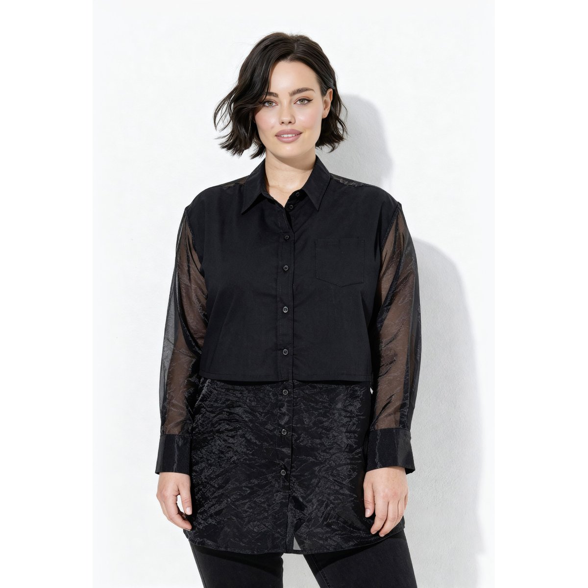 Chemisier à manches longues et col chemise noir, ULLA POPKEN