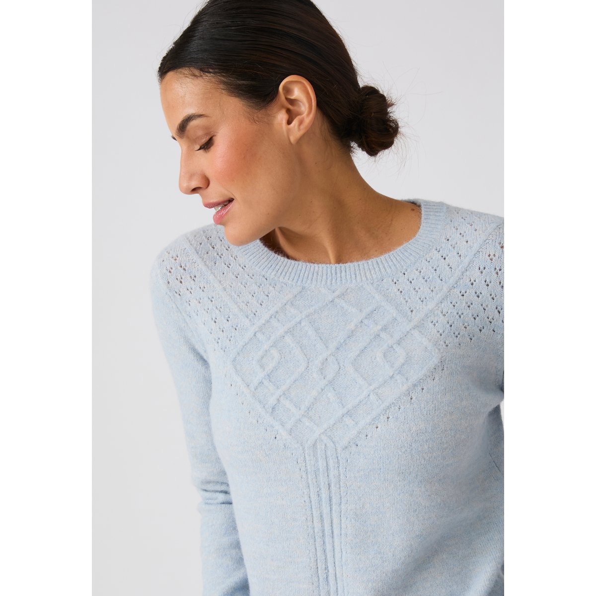 Pull jeu de maille fantaisie Thermolactyl bleu ciel, DAMART