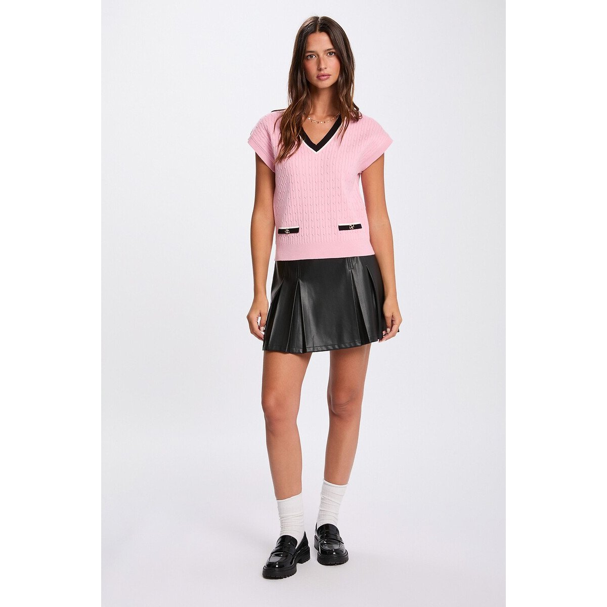 Short Sleeve V-Neck Jumper pink, MORGAN