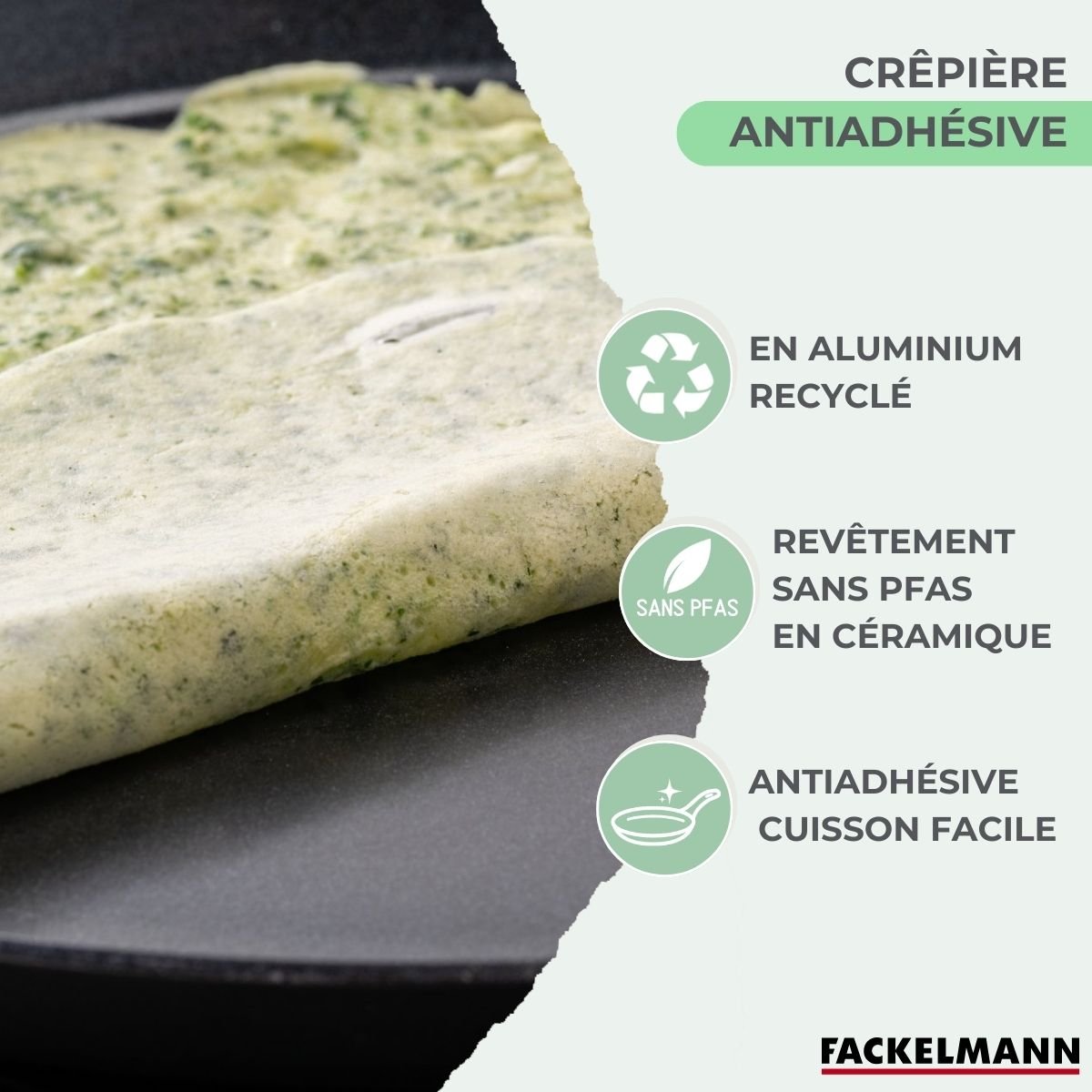 Crêpière 26 cm aluminium antiadhésif BRANDAO vert,noir, FACKELMANN