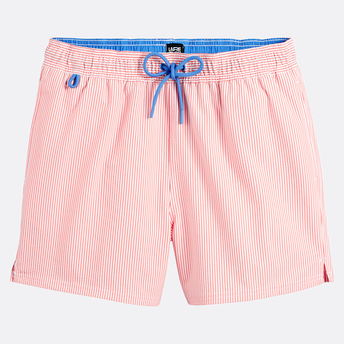 Zwemshort met print Seersucker gestreept oranje, LA REDOUTE COLLECTIONS