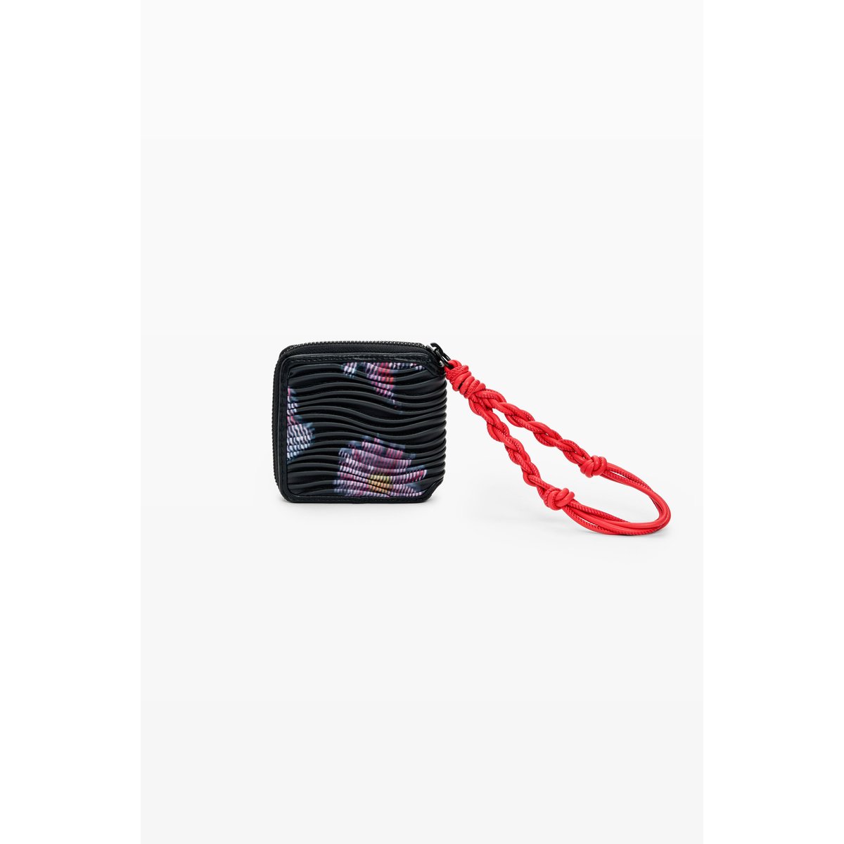 Porte-monnaie moyen à texture fleurie noir, DESIGUAL
