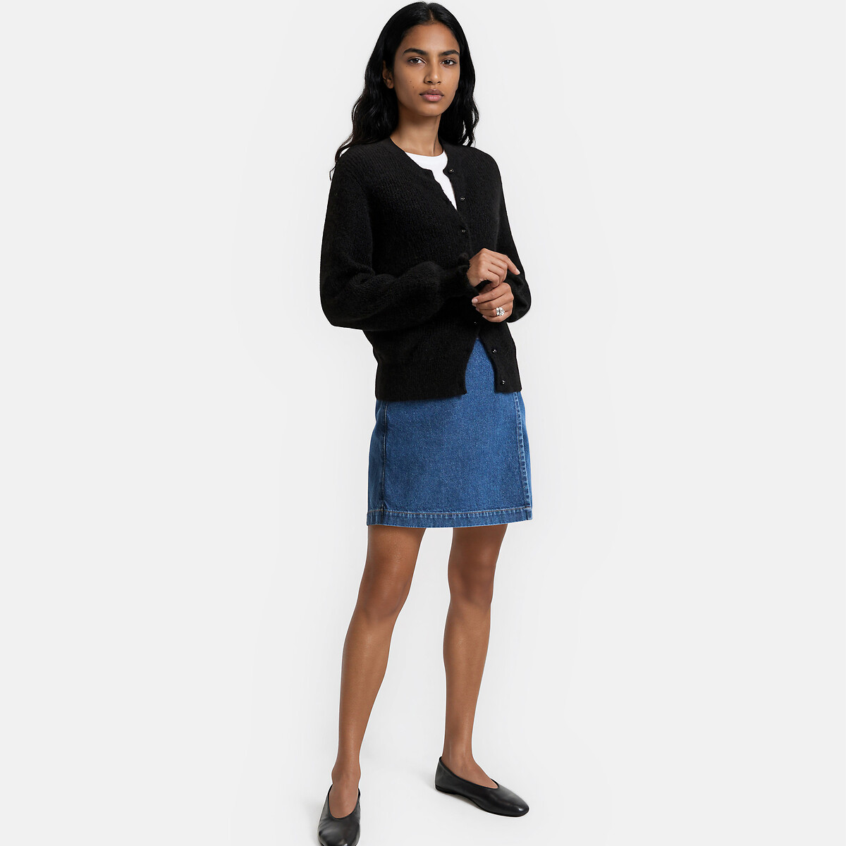 Cardigan boutonné, alpaga et laine mélangés noir, LA REDOUTE COLLECTIONS