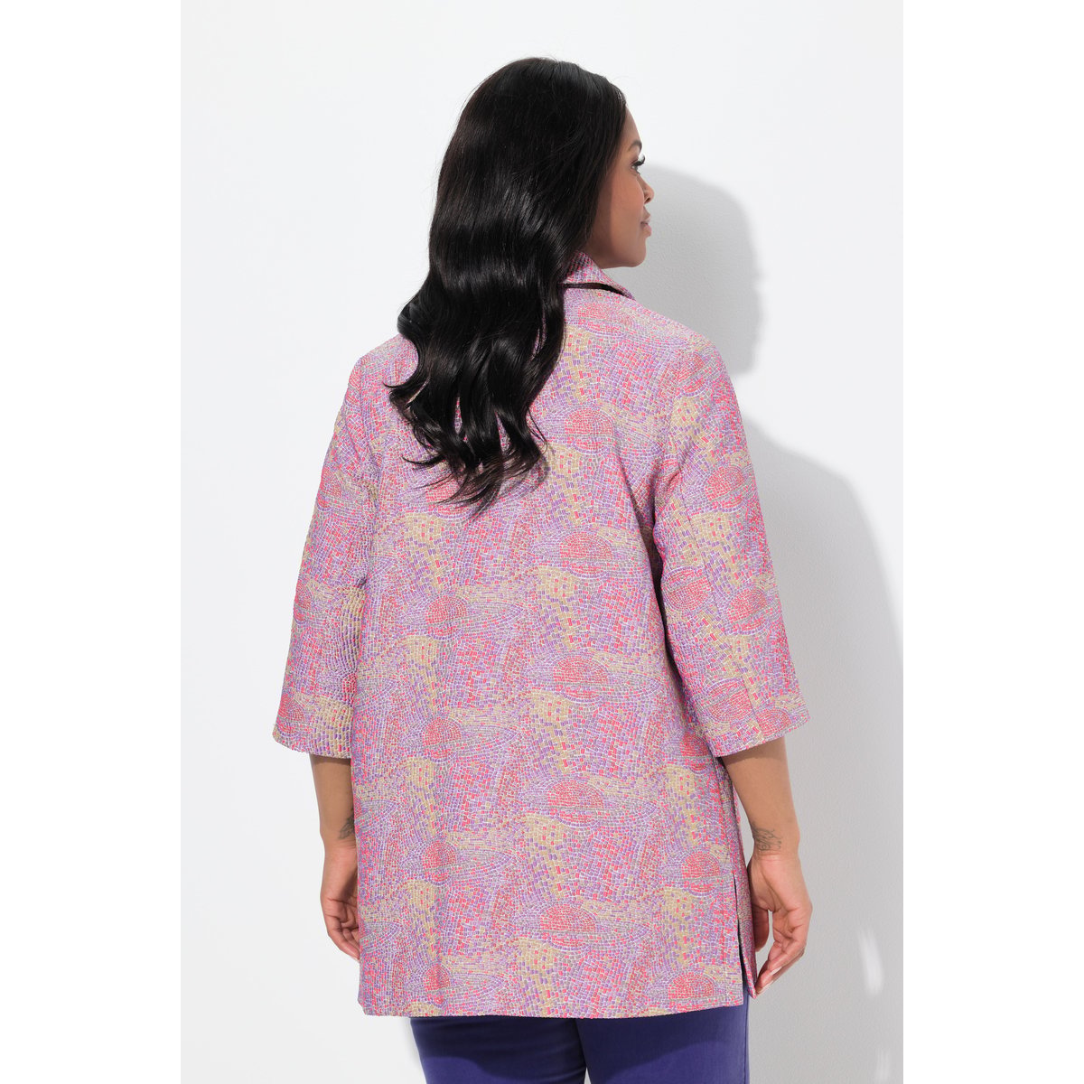 Veste à col chemise et manches 3/4. Motif lavande, ULLA POPKEN