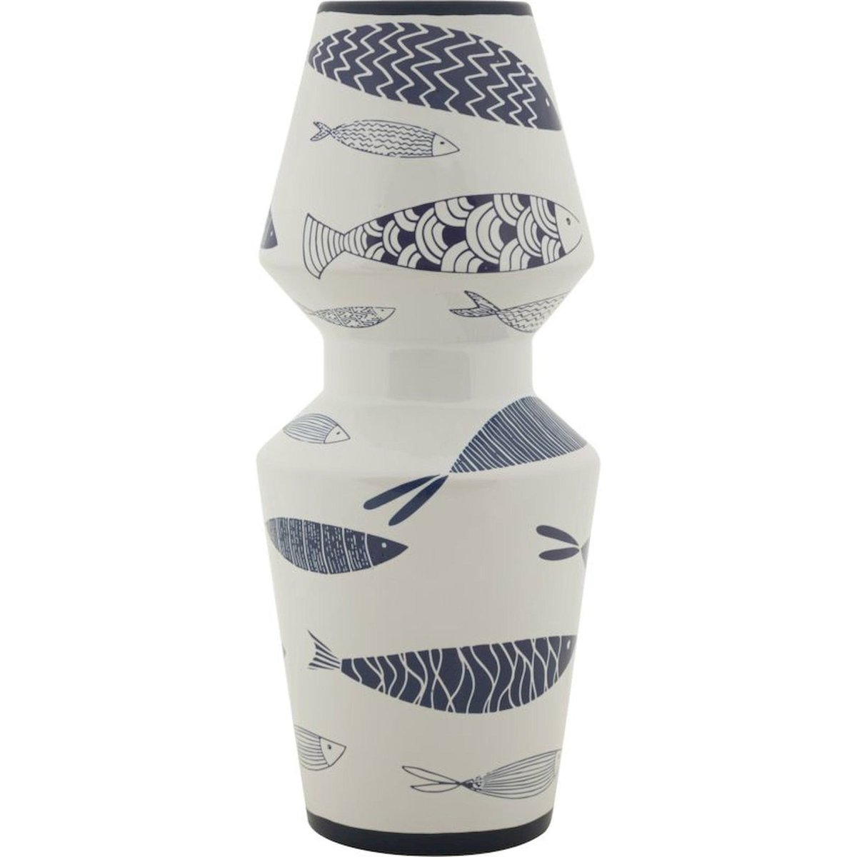 Vase en céramique motif poissons MODERN blanc et bleu, RECOLLECTION