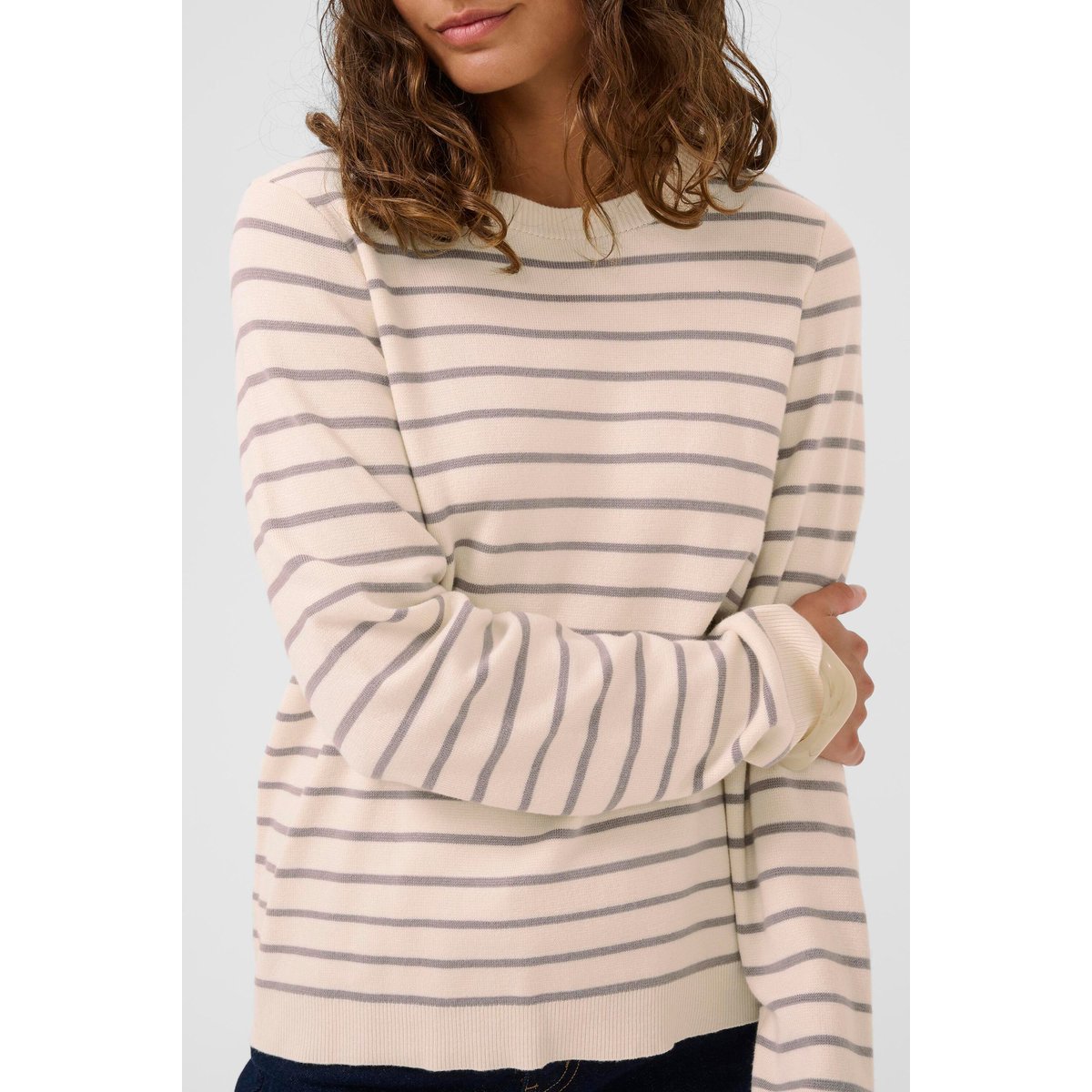 Pullover tricoté beige gris whitecap/grey stripe, CULTURE