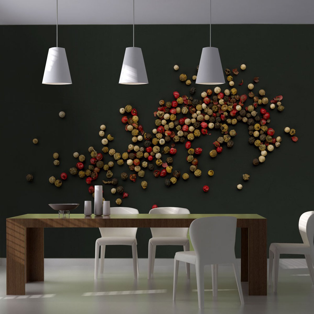 Papier peint intissé panoramique Motifs de cuisine Composition des grains de poivre rouge, EDEN