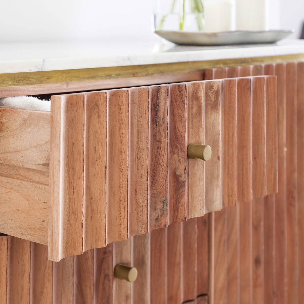 Buffet en bois d'acacia et marbre JUDITH bois clair, MADE IN MEUBLES