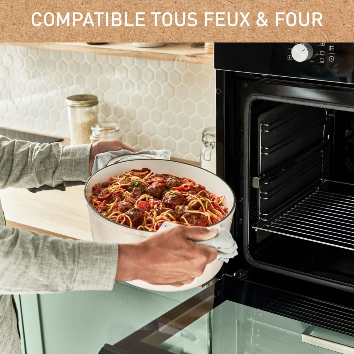 Cocotte Fonte LOV faitout 34cm beige beige, TEFAL