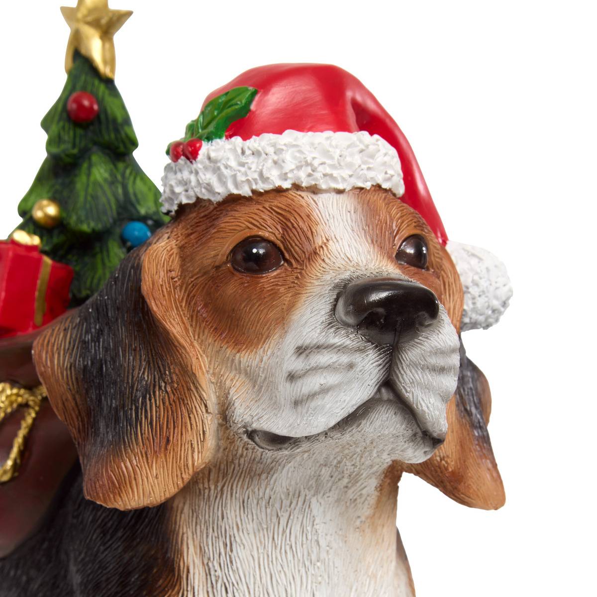 Chien de Noël Beagle en résine H. 31,5 cm multicolore, ATMOSPHERA