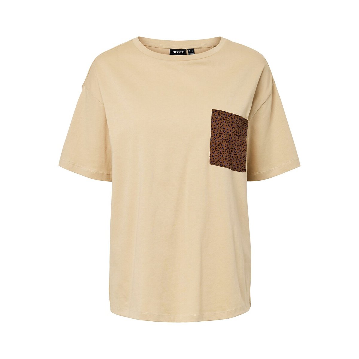 Short Sleeve Chest Detail T-Shirt beige, PIECES