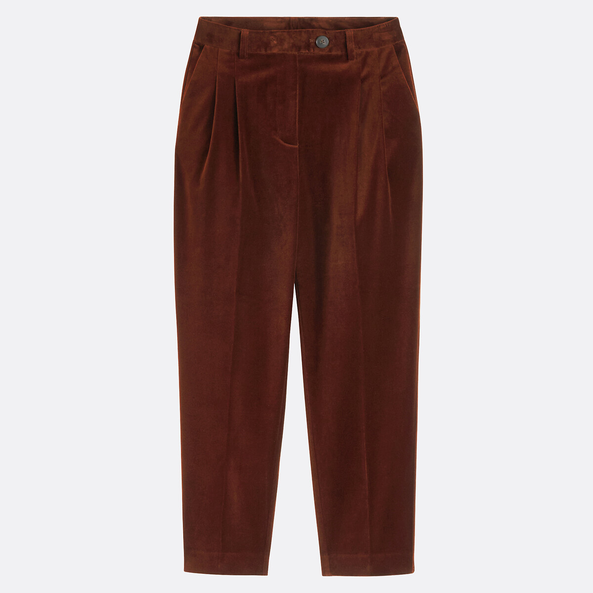 Pleat Front Cigarette Trousers in Smooth Velour hazel brown, LA REDOUTE COLLECTIONS