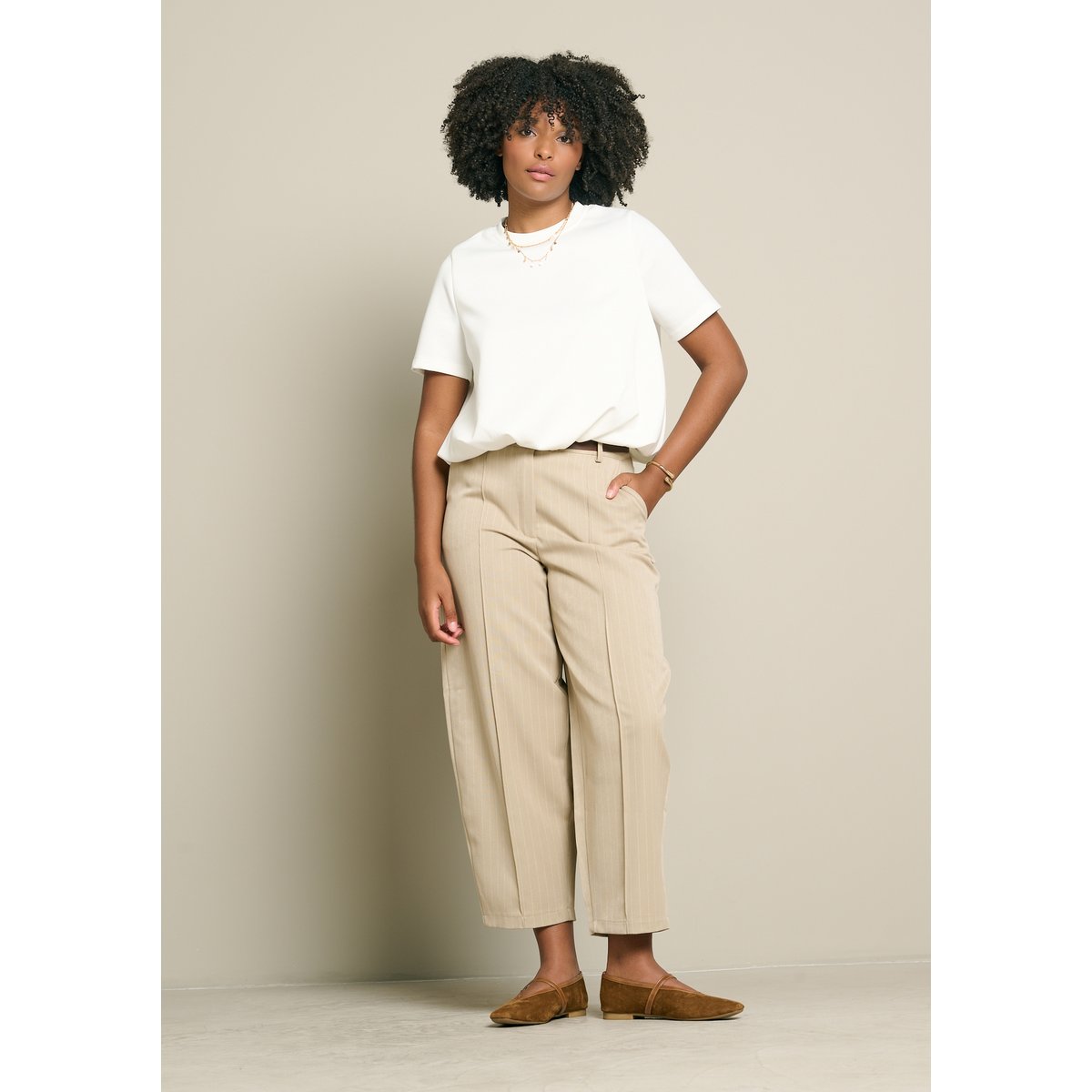 T-shirt col rond effet boule blanc, LOLALIZA