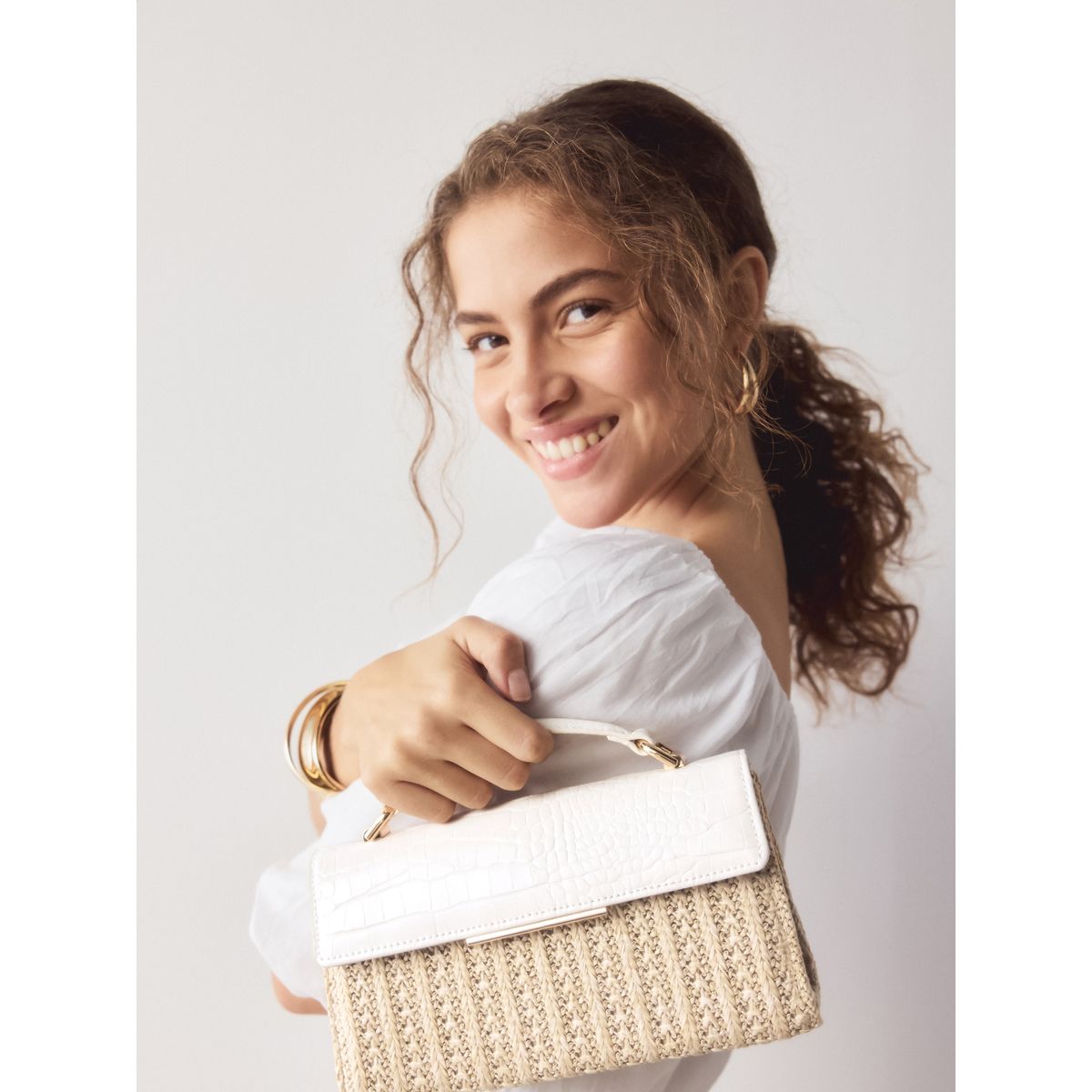 Sac à poignée supérieure effet raphia naturel, NEXT