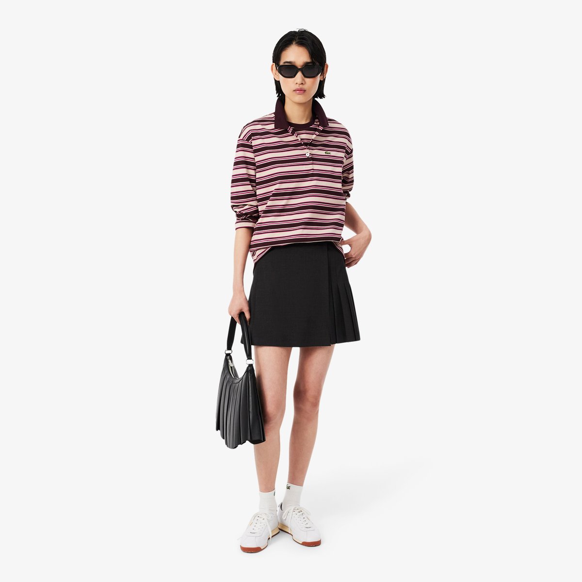 Polo manches longues rayures oversize marron-st7, LACOSTE
