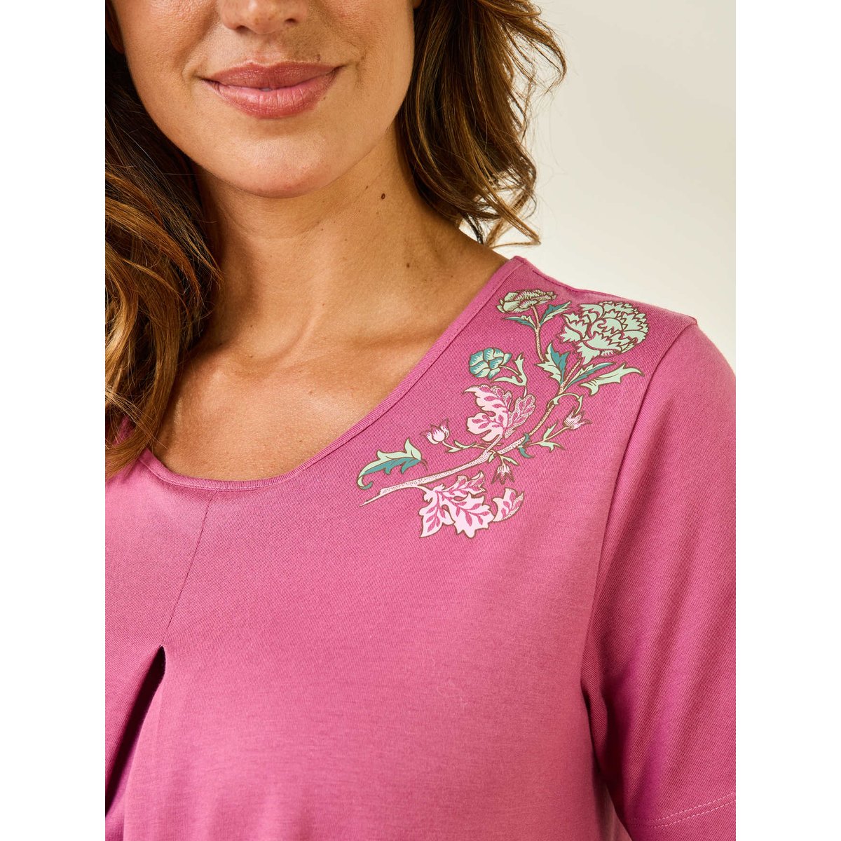 Chemise de nuit manches courtes imprimé rose, DAXON