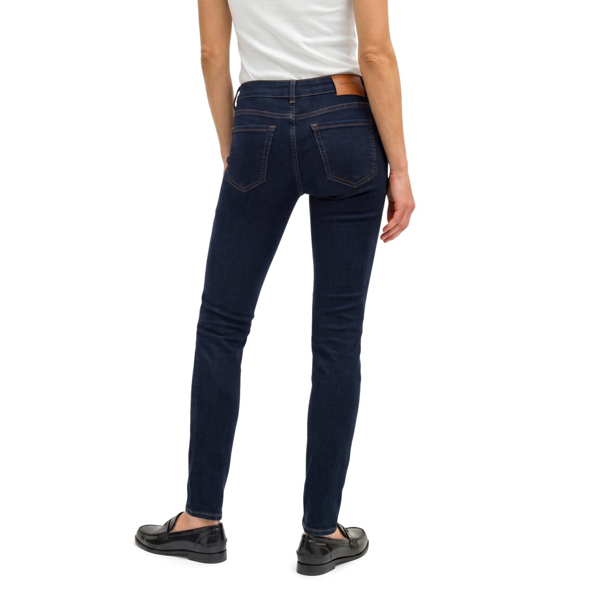 Jeans modèle Alby slim en coton biologique mélangé et stretch bleu, MARC O'POLO