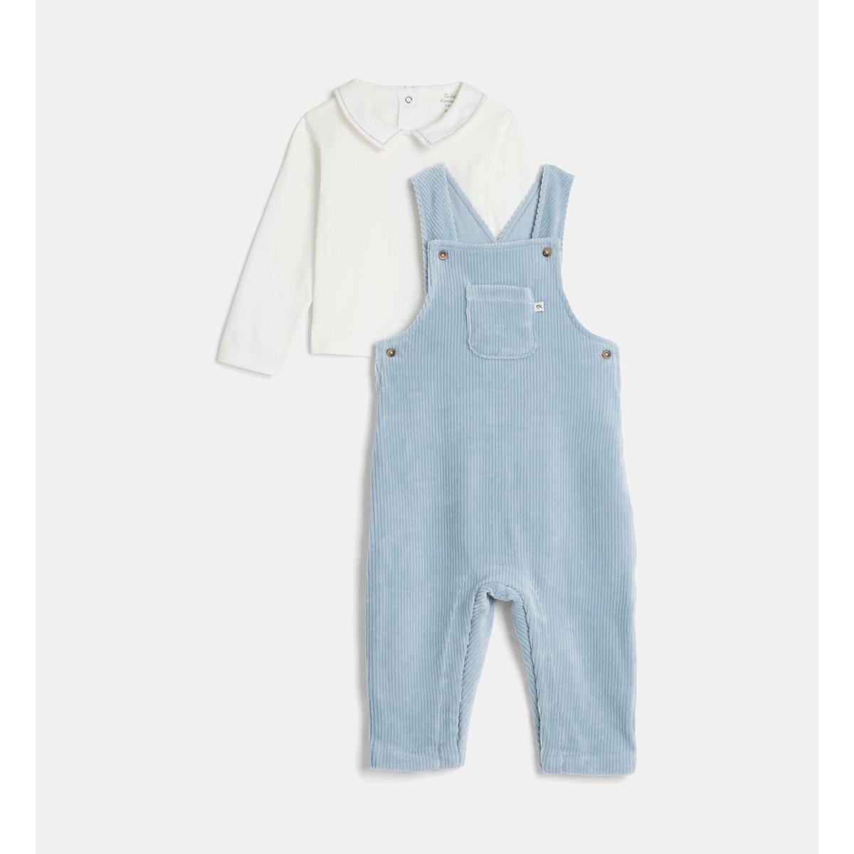 Ensemble salopette vargo en velours écru et bleu, CADET ROUSSELLE