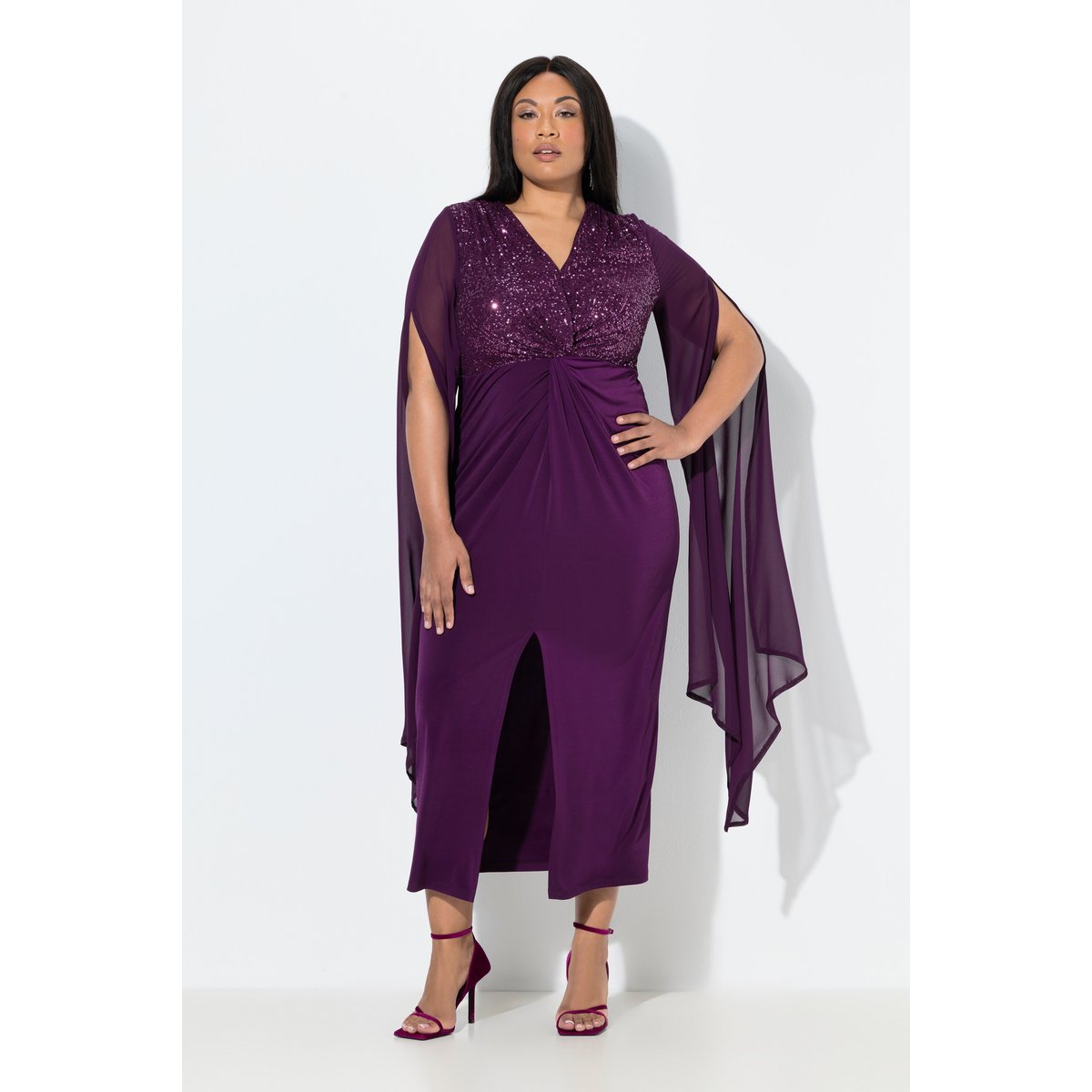 Robe maxi en mousseline, paillettes mûres, ULLA POPKEN
