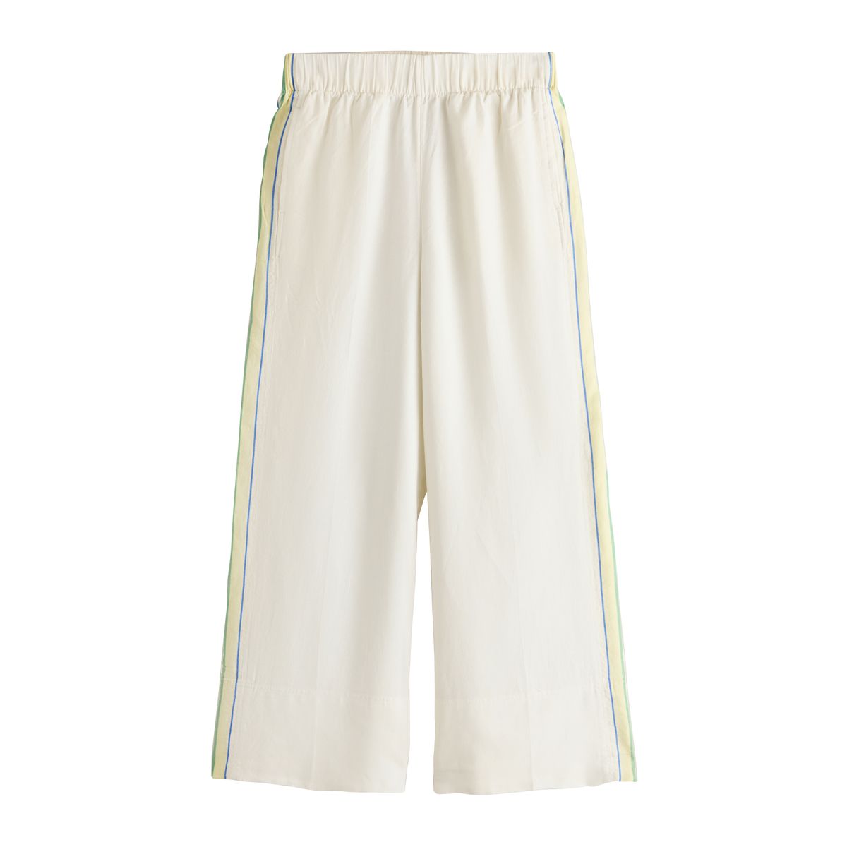 Pantalon en mélange de lin coupe large bande latérale écru/jaune, NEXT