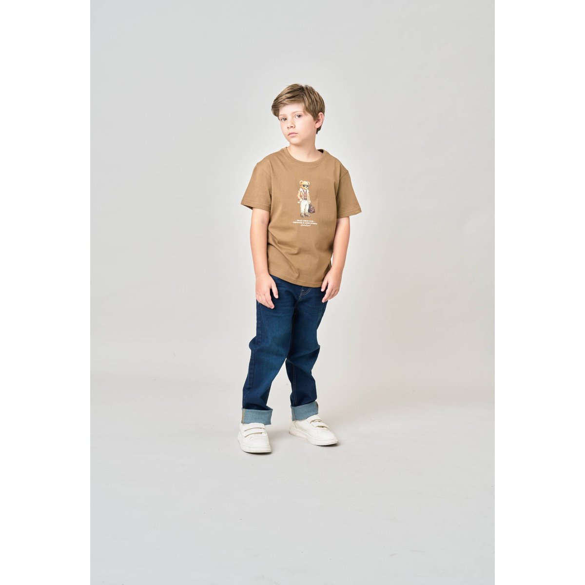 T-shirt regular garçon en 100% coton jersey imprimé ours CHICBEAR moka, DEELUXE