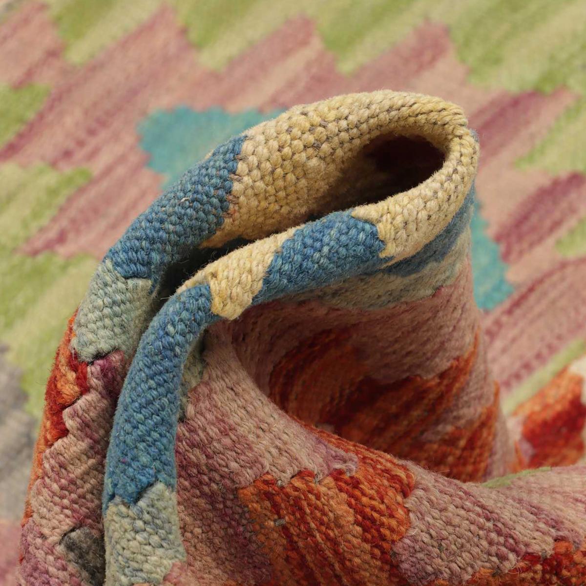 Tapis kilim au motif ethnique, tissé plat authentique, KILIM 43 multicolore, bleu, orange, UN AMOUR DE TAPIS