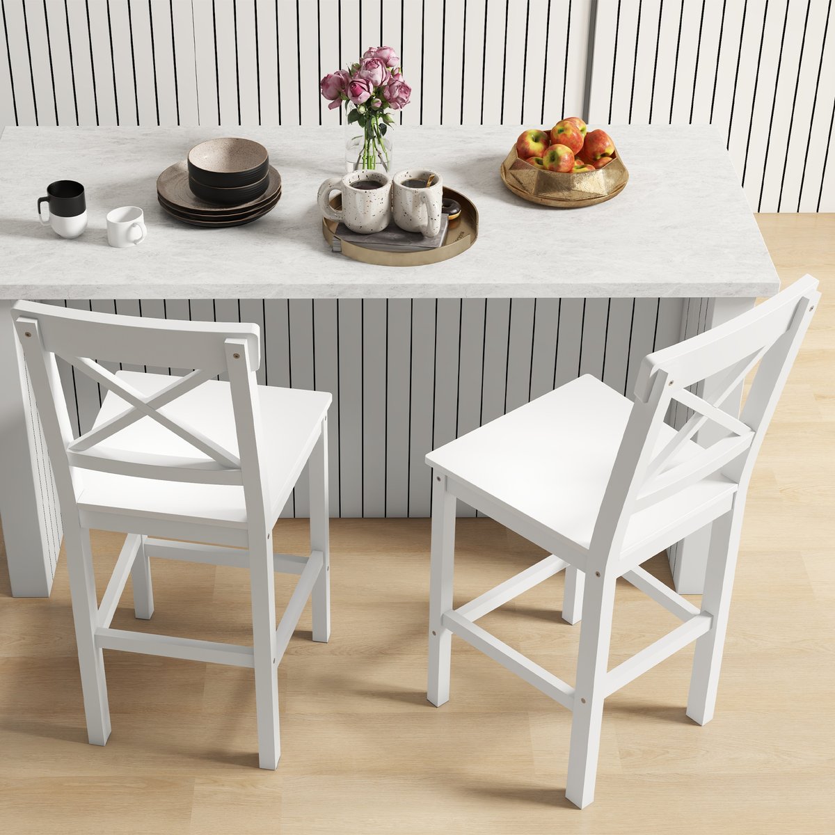 Tabouret de bar Bois de pin Blanc blanc, HOMCOM