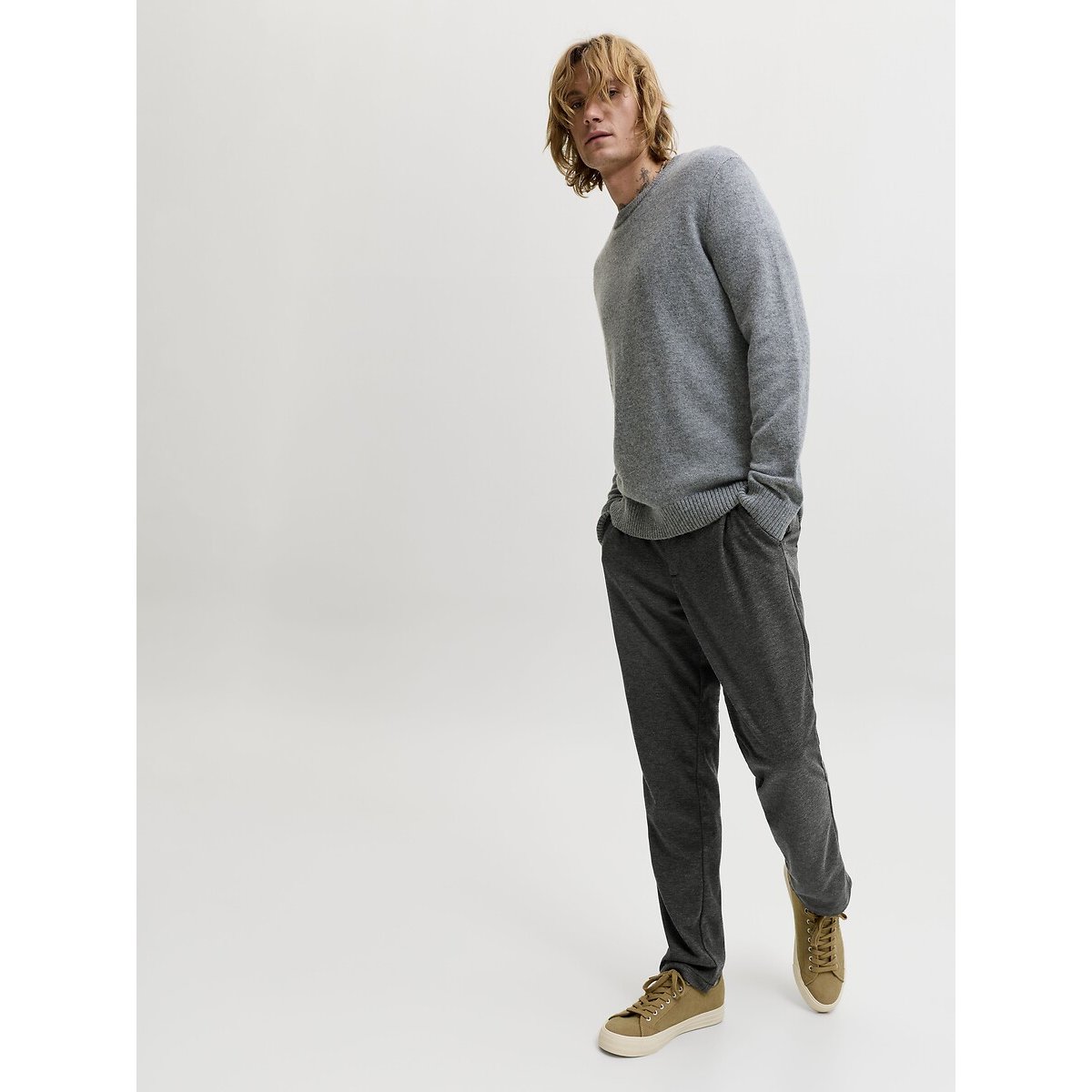 Pantalon chino stretch, OLLIE gris foncé chiné, JACK & JONES