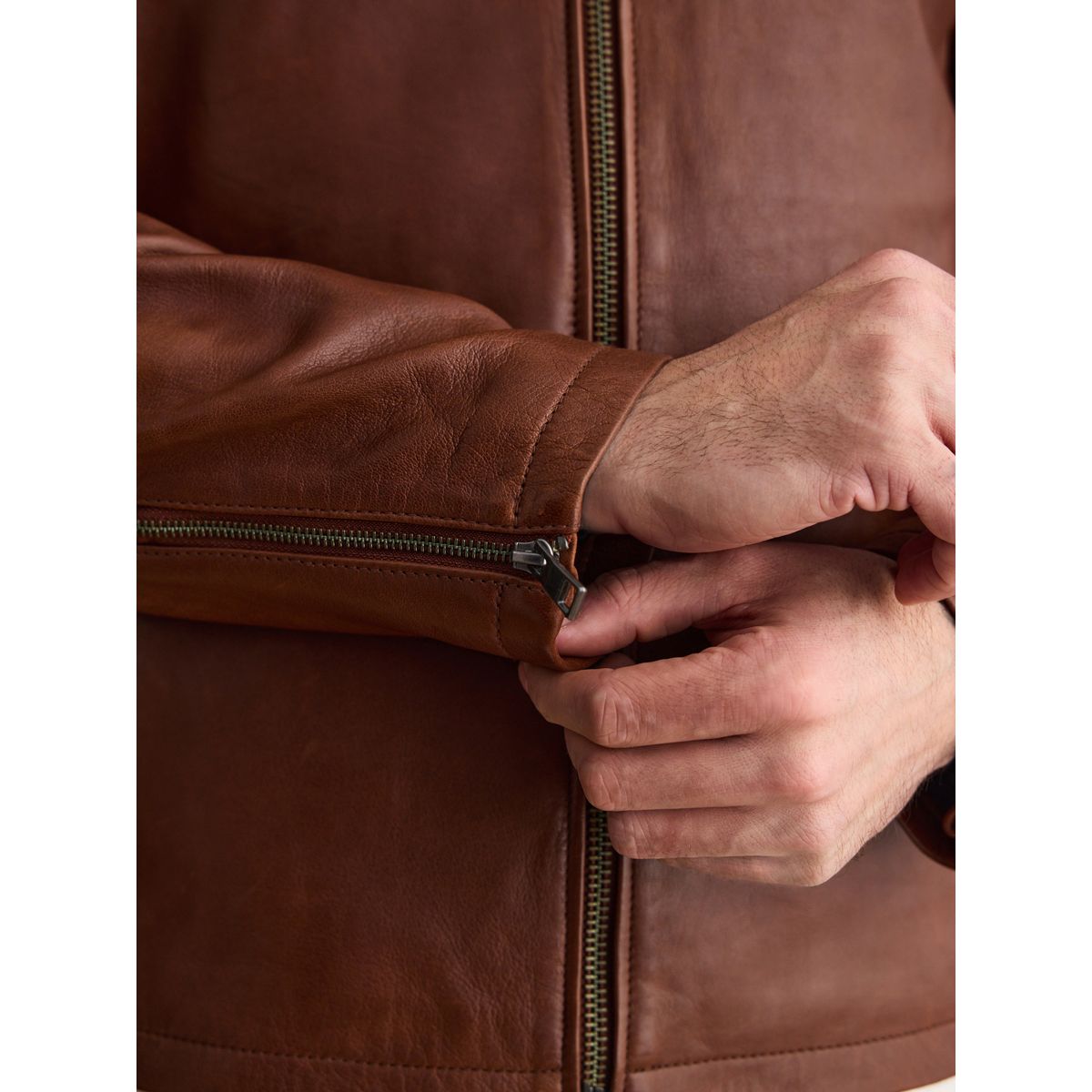 Veste en cuir zippée marron, NEXT